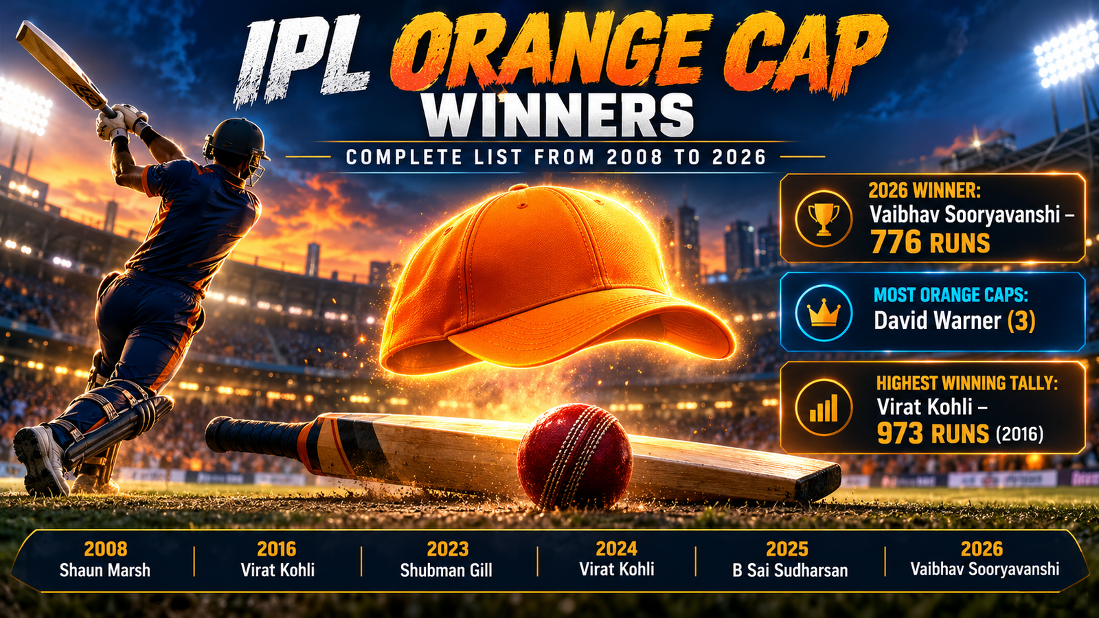 IPL Orange Cap Winners: Complete List From 2008 to 2026